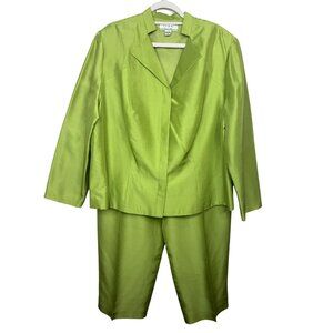 Shomi by Miller Shor Green 100% Silk Pantsuit Blazer & Trousers Size 20W